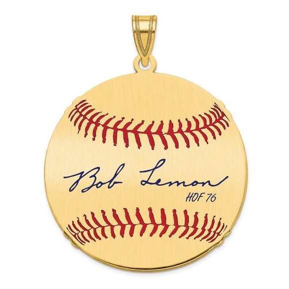 14K Gold Plated Bob Lemon Signature LG Enamel Baseball Pendant